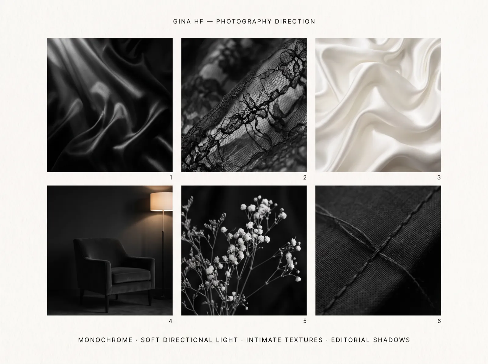 The photography direction of the house — monochrome, intimate